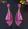 PERA Luxo Rose Rose Red CZ Zircão Elegante Conch Shape Dubai Drop Brincos para Mulheres Partem de Casamento 925 Judeu E545 Dangl2908148