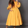 Повседневные платья Женская одежда модное желтое платье 2024 весна лето половина высокого воротника 3/4 рукава Midi Festival одежда элегантная одежда