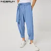 Herenbroeken Incerun 2024 Mens mode solide kleur trekkoord vrije tijd harem broek Chinomen's losse wide been broek S-5XL