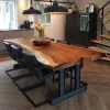 New 2024 Industrial Furniture Modern Living Side Panels Custom Size Solid Walnut Wooden Dining Table