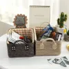 Ins Simple Woven Storage Basket with Handles Desktop Sundries Baskets Household Dirty Laundry Basket Books Cosmetic Organizer