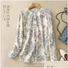 Chemises pour femmes chemises Limiguyue Summer Blue et blanc Print Print Femme Femmes Chinois Offres O-cou à manches longues