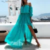 Abiti casual di base Hirigin Women Slash Neck Slittura Lunghezza pala rotagioni lungo vestito in stile Casual Beach Solid Color Style Summer Vestidos Robe T240412