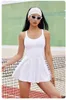 Women Tennis Dress One-Pieces Slim Fit Soft Sports Set Golf Badminton Skorts Back Cross Tracksuits With Chest Pads Yoga Suits 240411