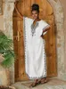 Temel gündelik elbiseler lorylei 2024 Ayakta yakalama işlemeli Kaftan Kadınlar Moda Robe Boho Party Tatil Evi Çöp Plajı Elbiseler Q1545 T240412