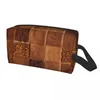 Sacs cosmétiques Brown Vowered Cow Cow Patche Toitrage Sac pour animal fourrure en cuir texture Organisateur de maquillage Box Kit Dopp Kit Dopp Box