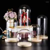 Decorative Plates Figure Glass Display Box Immortal Flower Cover Cloche Dome With Solid Wood Base Office Home Table Top Decoration