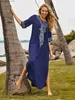 Vestidos casuales básicos 2024 Bordado causal de verano Sexy V Neck Kaftan Tunic Tunic Plus Swimsuit Women Women Weach Wear Dresses Q775 T240412