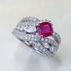 Cluster Rings 2024 S925 Silver Ring One French Vintage Pigeon Blood Red Corundum 6 Fat Square