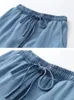 Pantalon féminin Denim Soft Solid Elastic Raise Loose Lot Ligne simple Fashion Slim Slim Calf-Longueur 2024 Été