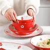 Tigelas pratos de morango Creatividade doméstica Criatividade para café da manhã Cerâmica Red japonês