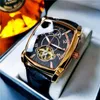 Zegarek na rękę Aokulasic Men Automatic Mechanical Watch Square Large Dial Skeletonized Casual Belt 43 mm