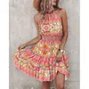 Casual Dresses Summer Fashion Womens Off Shoulder Hanging Neck Cashew Flower Printed Dress