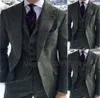 Мужские костюмы Blazers Grey Herringbone Зимний костюм для мужчин шерстяной твидо -стройный