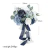 Fleurs de mariage bouquets de mariée élégants bleu marine avec vert blanc 24 32cm accessoires