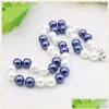 Chaînes 10 mm rond whte bleu mticolor coquille de perle collier bijourie de mode de fabrication de mères cadeaux bricolage noué entre chaque goutte d dhedr