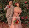 Partykleider Fanan von Schulter A-Line Abend Puffärmel Korea Pink Tulle Hochzeit Frauen formelle Kleider Event Abschlussball
