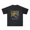 Rhude Brand Tshirts Mens Designer T Shirts Womens Trendy Fashion Summer Clothes Zrh018 Coconut Race Wash för att göra Old Short Sleeve T-shirt Size S-XXL