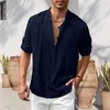 Męskie koszulki męskie ubranie w stylu vintage v szyja letnia koszulka z długimi rękawami miękki tkanin