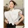 Chemises de chemises pour femmes de créatrice surdimensive lambris de la culture blanche Femmes sans manches collier coréen collier cool chemisier preppy lâche occasionnel 2023 d dh6qx