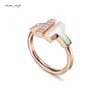 Designer Double Tiffanybracelet T Ring Anel de ouro feminino 18K Gold Gold Plated Women's Wedding Ring Pearl Diamond Ring Aço inoxidável rosa 520