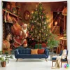 Tapestries Santa Claus Christmas Tree Tapestry Holiday Wall Decoration Background Cloth Living Room Home