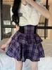 日本の女子高生ユニフォーム女性韓国スタイルカワイイ甘いJKユニフォームコスプレ夏シックな白いシャツと格子縞のスカートセットY2K