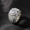 Instagram hip hop negro anillo exagerado bling diamante espumoso redondo gema europeo y americano hombres modernos retro