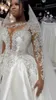 Een schouder met lange mouw trouwjurken met een afneembare trein Sparkly Lace kralen Arabisch Arabisch Aso Ebi High Slit Garden Beach Civil Wedding Bridal Jurk