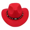 Bérets Cowboy Western Cowboy avec ceinture turquoise rose rose courbe en feutre Panama Cowgirl Fedoras parent-enfant solaire pour adultes enfants