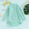 One-Pieces 6M-4T Preschool Girls Summer Swimsuit Shawl Long Sleeved Round Neck Solid Color Zipper Bikini Set Lace Swimsuit Y240412