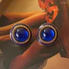 Stud Earrings HUANZHI Vintage Gold Color Leaves Wrap Oval Blue Drop Glaze Triangle Enamel Pearl Irregular Jewelry