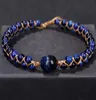 Fehame högkvalitativ naturlig lapis lazuli blå tiger ögonsten pärlor armband för kvinnor män sträcker rund armband par gåva7294090