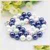 Chaînes 10 mm rond whte bleu mticolor coquille de perle collier bijourie de mode de fabrication de mères cadeaux bricolage noué entre chaque goutte d dhedr