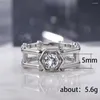 مجموعة خاتم الزواج النسائي شكل هندسي معجول مع جولة زركونيا مكعبات الأزياء متعددة الاستخدامات حجم المجوهرات US6-10