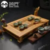 Tacki na herbatę Duże zestaw bambusowy Tray Tradycyjna ręcznie robiona szuflada z drenażu stołowego