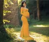 Zwangerschapsjurken Dames Off Shoulder Maternity Dress Slim Cross-Front V Neck Lange mouwen fotosjurken voor fotoshoot Baby Shower 240412