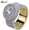 Hip Hop Classic 18K Gold Anneaux Men Sparkling Big Cubic Zirconia Ring Prong Full Diamond Micro Pave Men Bijoux7889911