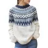Loose Jacquard Sweater Medium Long Autumn/winter Round Sweatshirt Quarter Zip Old School Sweater Womens Warm Sweaters under 20