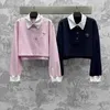Women's Polos Designer Spring/Summer New Embroidered Letter Contrast Collar with Thread Contrast Sweet Age Reducing Polo Shirt TEUJ