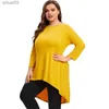 T-shirt féminin plus taille à manches longues élégants choux tuniques d'automne élégant Femmes Long Hi Fit Flare Swings Tops T-shirt lâche 7xl 8xll2403