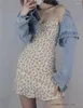 Vestidos informales estilo francés Fresh Girl V Neck Wrap Wrap Floral Slip Vestido Fabinete delgada de mujeres