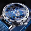 Polshorloges glorie transparante mode diamant licht uitrusting versnelling Royal Design mannen top mannelijk mechanisch skelet pols horloge