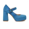 Chaussures habillées troupeau bleu borgogne couleur nude fermée toe femme spring block talons hauts boucle ceinture grosse talon mary janes pompes