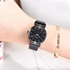Sterrenhemel kijk woman black horloges mode casual vrouwelijke polshorloge waterdicht stalen damesjurk horloge