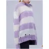 Women Sweters 2023 Spring i jesienne sweter Mohair w paski dziur