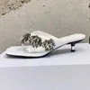 Slippels Echte lederen vaste kleur Herringband Tassel kralendecoratie Casual sandalen dames zomer luie 2024