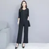 Pantalon de deux pièces pour femmes Style Female Casual Automne Three Suit Solid Coat Solid et la cheville Longs Ladies Chffion trois pièces pour les femmes G658