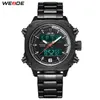 Weide Mens Sports Auto Date WeekディスプレイデジタルクォーツステンレススチールバンドベルトリストウォッチブラッククロックRelogio Masculino Hour256o