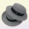 Highgrade Summer Black White Plaid Wide Brim Flat Top Boater Hat Spring Women Grass Braid Sun Hat Party Wedding Formal Cap7666677